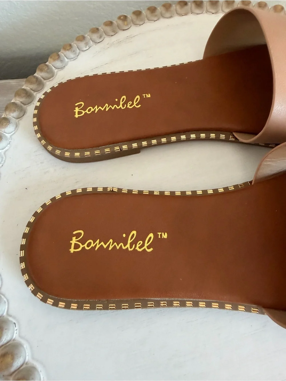 Bonnibel Tan Neutral Embellished Flat Slide Summer Casual Sandals 7.5 - Picture 4 of 9